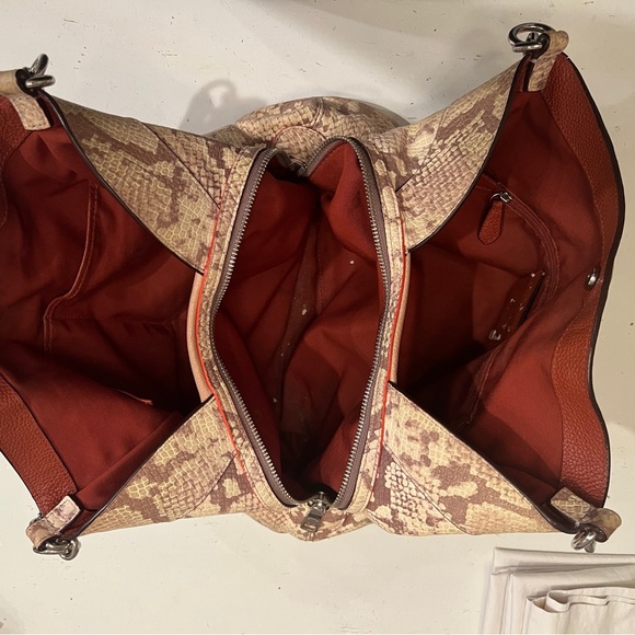 Coach Brown & Tan Python-Print Leather Shoulder Bag - Picture 8 of 13